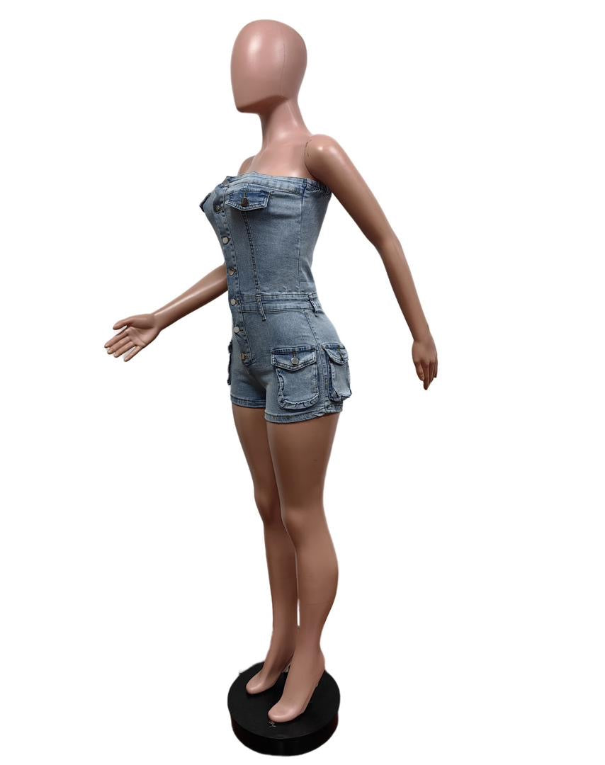 Denim distressed romper