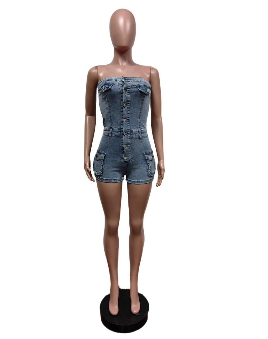 Denim distressed romper